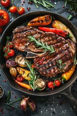 Pan with Meat and Vegetables on Table
