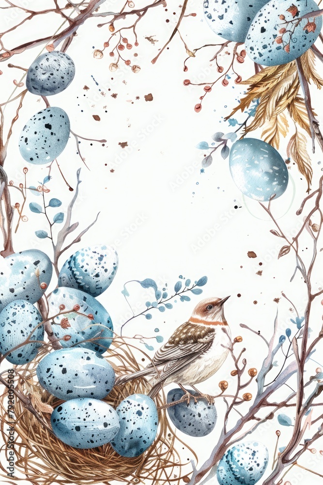 Poster bird on nest with eggs