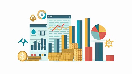 Financial elements and analytics on business background.
