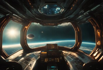 Obraz premium view exoplanet grunge interior Spaceship