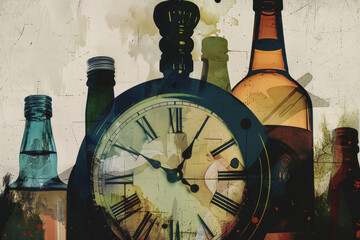 Alcoholism Stages: Artistic Clock Illustration