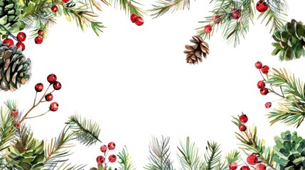 Christmas wreath with pine cones and berries