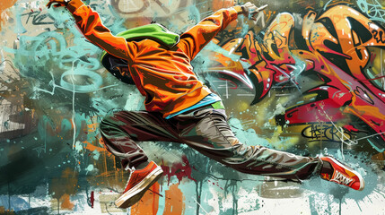 Hip Hop Dancer Freezing Amidst Graffiti