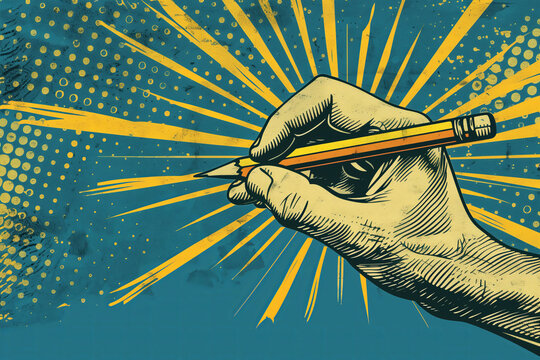 Hand, holding a pencil, art, print