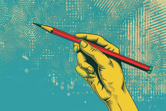 Hand, holding a pencil, art, print