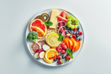 Plate of assorted fruits and vegetables - obrazy, fototapety, plakaty