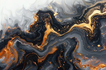 Abstract black and grey marble background with golden glitter, fluid art painting in the style of digital painting. Created with Ai