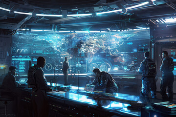Futuristic Command Center with Holographic Interfaces