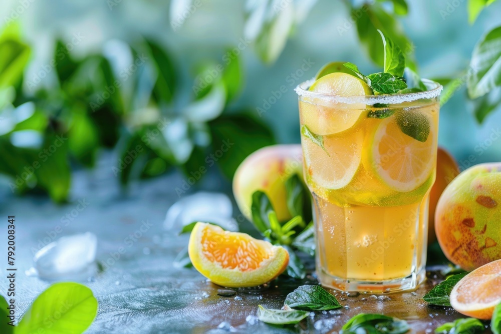 Poster refreshing lemonade and oranges