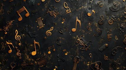 Music notes on black surface