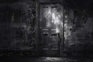 Fototapeta na wymiar Aged Doorway Illuminated at Night in an Old Building