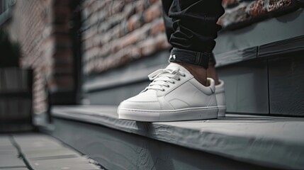 trendy men's white trainers, unbranded yet exuding sophistication and style.