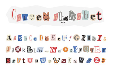 Vector alphabet in the style of cut paper and magazines. 