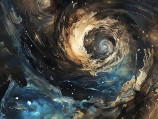 Vision d'une galaxie : illustration d'un concept d'astronomie, peinture abstraite sur le thème de l'espace, de l'univers et des corps astraux - obrazy, fototapety, plakaty