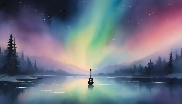 Paint an ethereal scene where an acoustic guitar I upscaled_8