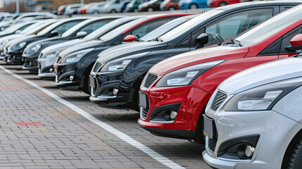 Obraz premium Cars for sale stock lot. Car dealer inventory 