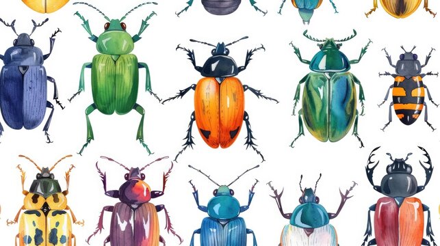 Colorful beetles on white background