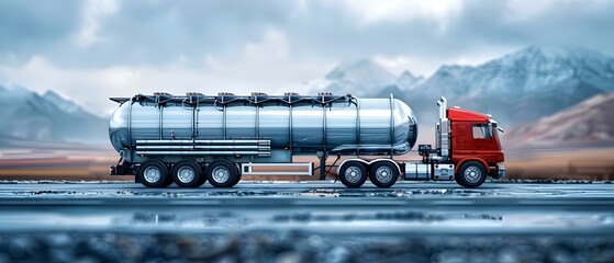 Chrome fuel tanker truck isolated on white background. Concept Transportation, Fuel Industry, Commercial Vehicle, Chrome Finish, White Background