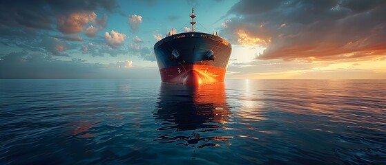 Large fuel tanker ship viewed from below on the sea. Concept Fuel tanker ship, Sea view, Below perspective, Large vessel