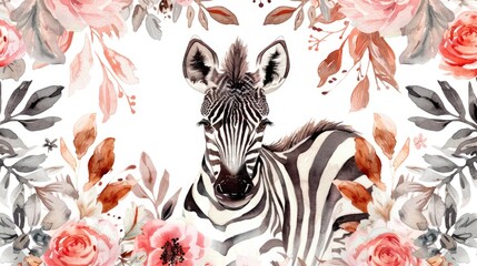 Obraz premium Zebra surrounded by flowers