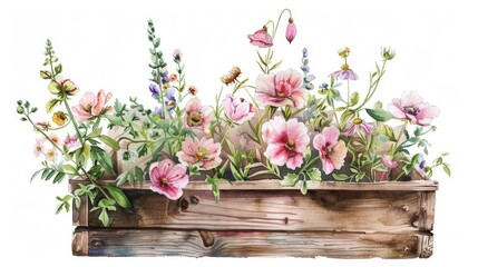 Fototapeta na wymiar Flowers in Wooden Box