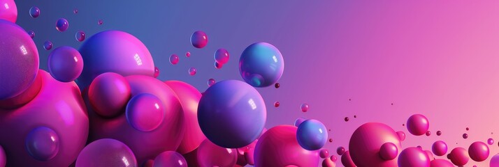 Vibrant pink and blue bubbles float in a fantasy, dream-like digital 3D rendered composition. - obrazy, fototapety, plakaty