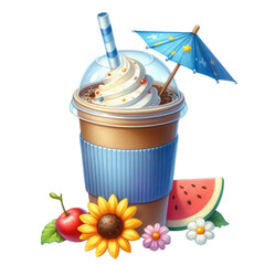 Watercolor Summer Coffee Clipart Illustration