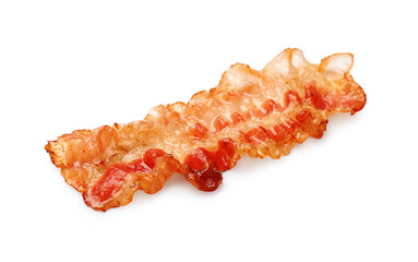 One fried bacon slice isolated on white