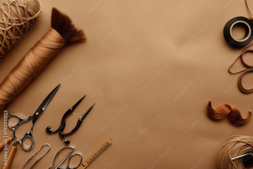 Poster Sewing table with scissors and thread