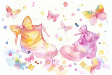 Boots and Butterflies Watercolor Painting