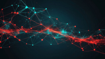 Abstract dark teal and fiery red virtual network - design element for technology background - connectivity backdrop illustration.