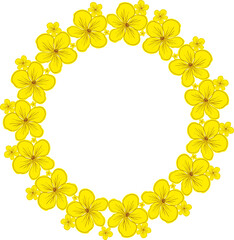 yellow colorful illustration of geranium flowers forming a round frame