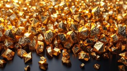 A pile of golden nuggets on a black background.