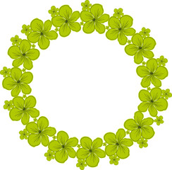 green colorful illustration of geranium flowers forming a round frame
