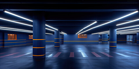 Empty area in a publicly accessible parking structure. - obrazy, fototapety, plakaty