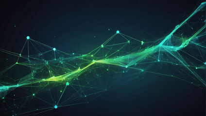 Abstract deep blue and vibrant green virtual network - design element for technology background - connectivity backdrop illustration.