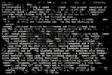 Foto op Plexiglas Text written on an old typewriter, partly blurred and black and white negative. It is part of a resume of a civil engineer who has worked in the sixties in South America. Meant as text background © Wieland