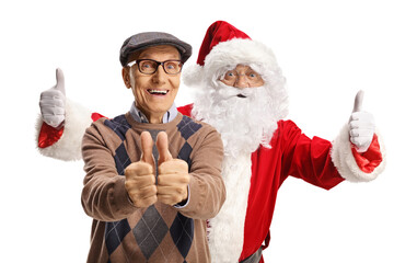Santa claus and an elderly man gesturing thumbs up