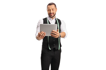 Tailor holding a digital tablet