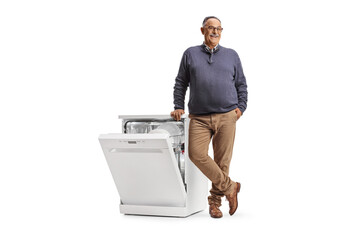 Mature man with a dishwasher