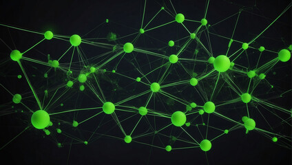 Abstract ebony black and neon green virtual network - design element for technology background - connectivity backdrop illustration.