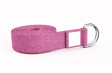 Foto op Plexiglas 3D Pink Yoga Cotton D Ring Belt Rolled Yoga Strap On White Background 3D Illustration © Hammad