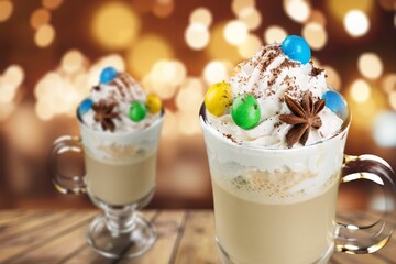 Hot chocolate drink with whipped cream