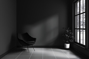 Room interior mock up in black tones