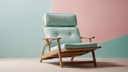 Comfortable and modern stylish armchair lounger standing over pastel color wall, Generative AI