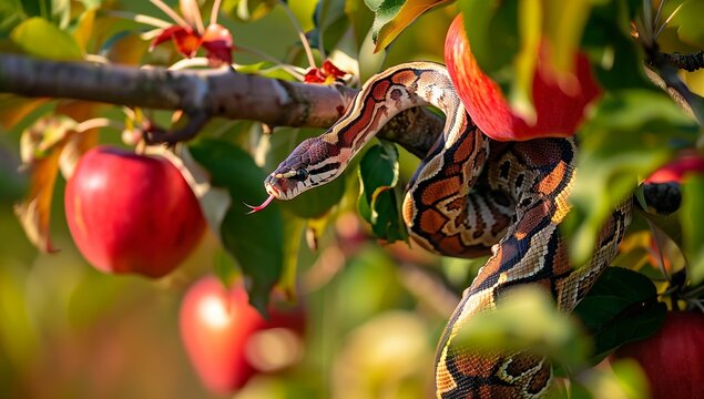 Python on Apple Tree with Autumn Background