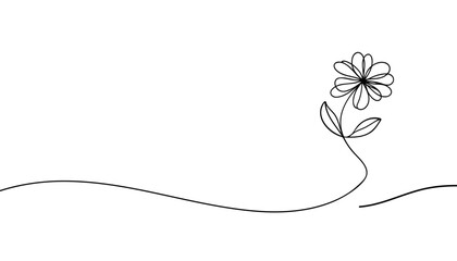 The flower is drawn as a continuous line. Vector illustration.