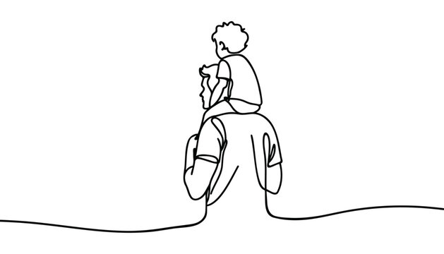 recommend clip art: father and child shoulders on shoulders. One line drawing and continuous style