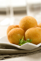 Cod fritters. Fried cod balls. Traditional Spanish and Portuguese food...
