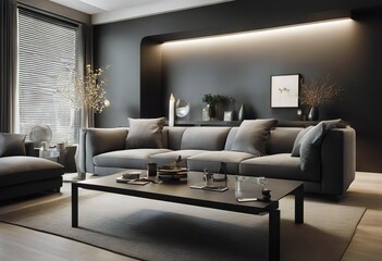 interior gray scandinavian black room mockup living interior sofa living background room style modern Dark wall luxury